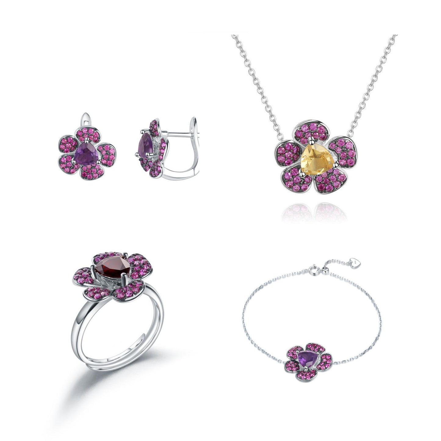 Designer Natural Amethyst Pendant Floral Design s925Silver Color Gemstone Necklace Pendant