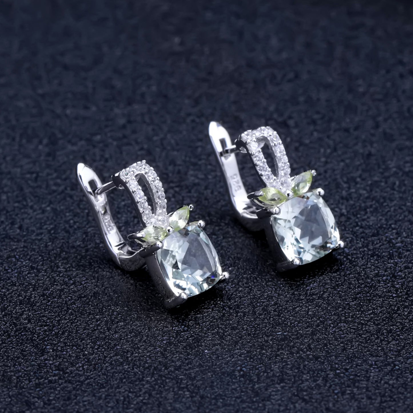 Luxury Design Natural Green Amethyst Earrings Fashion High-End Sense s925Silver Inlaid Natural Gemstone Earrings