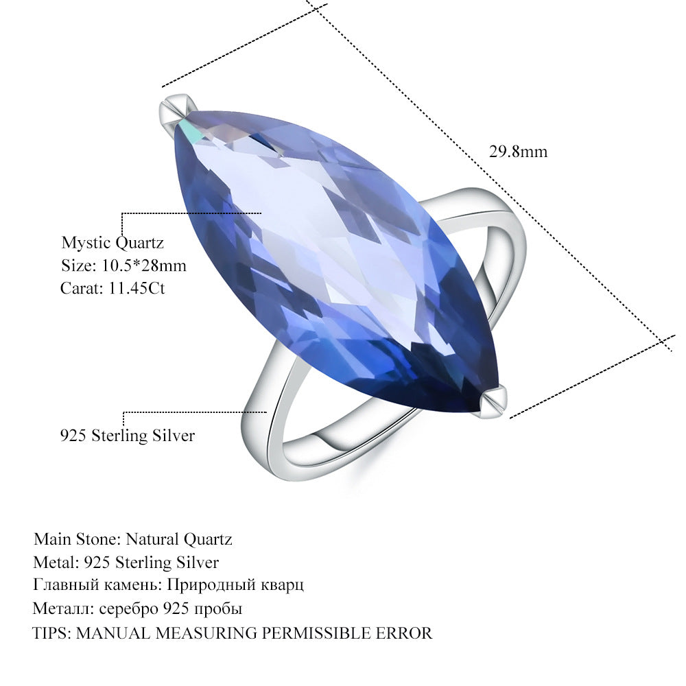 Marquise Gemstone Sapphire Crystal Ring High-End Fashion s925Sterling Silver Inlaid Gemstone Ring