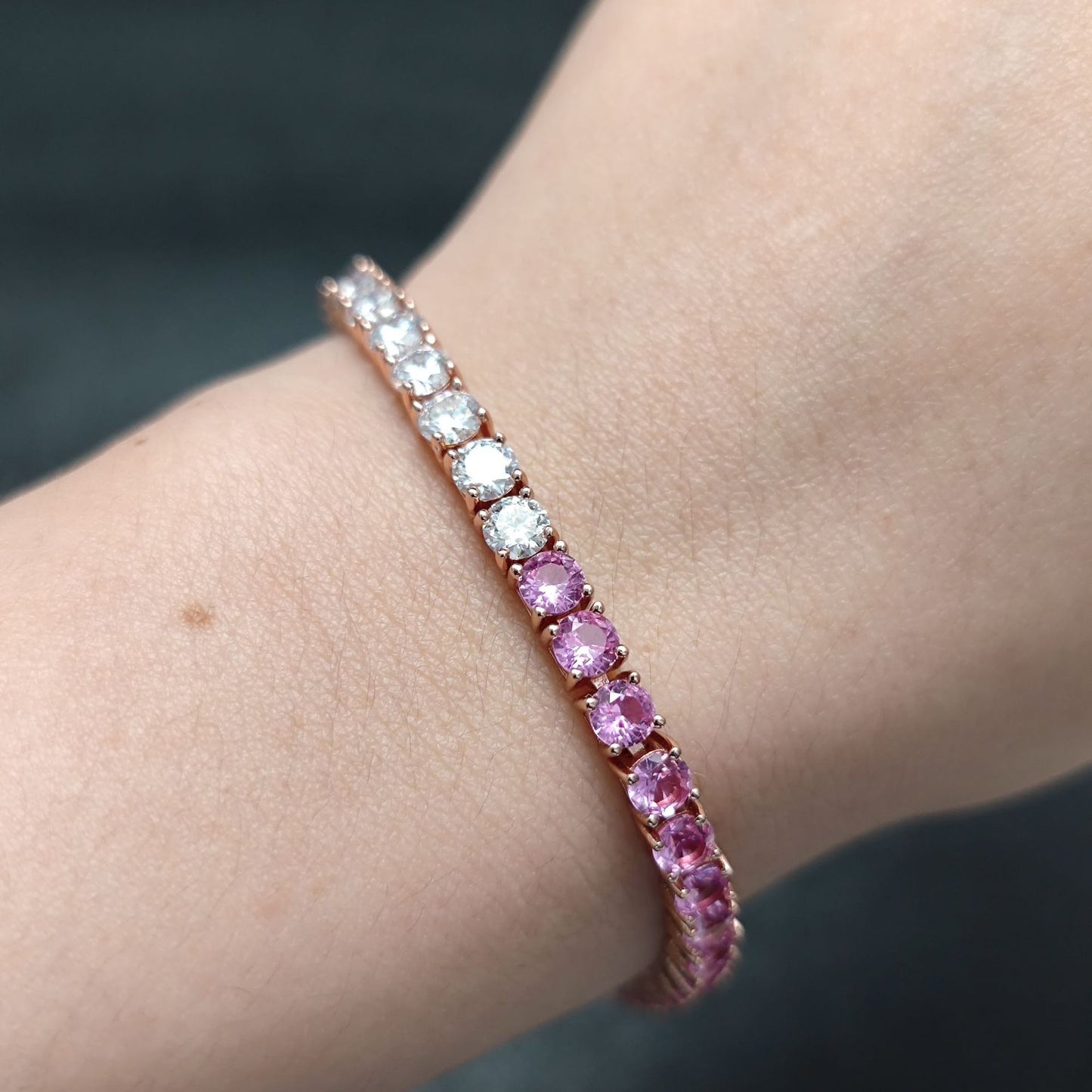ins Moissanite Bracelet3/4/5mm Color Block Tennis Chain s925Sterling Silver Cultivated Sapphire Pink Bracelet