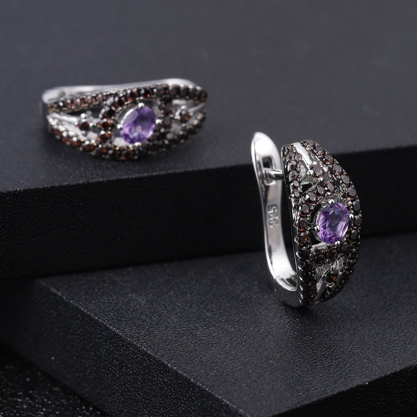 Luxurious and High-end Natural Amethyst Earrings from the Prosperous Series925Silver Inlaid Gemstone Stud Earrings