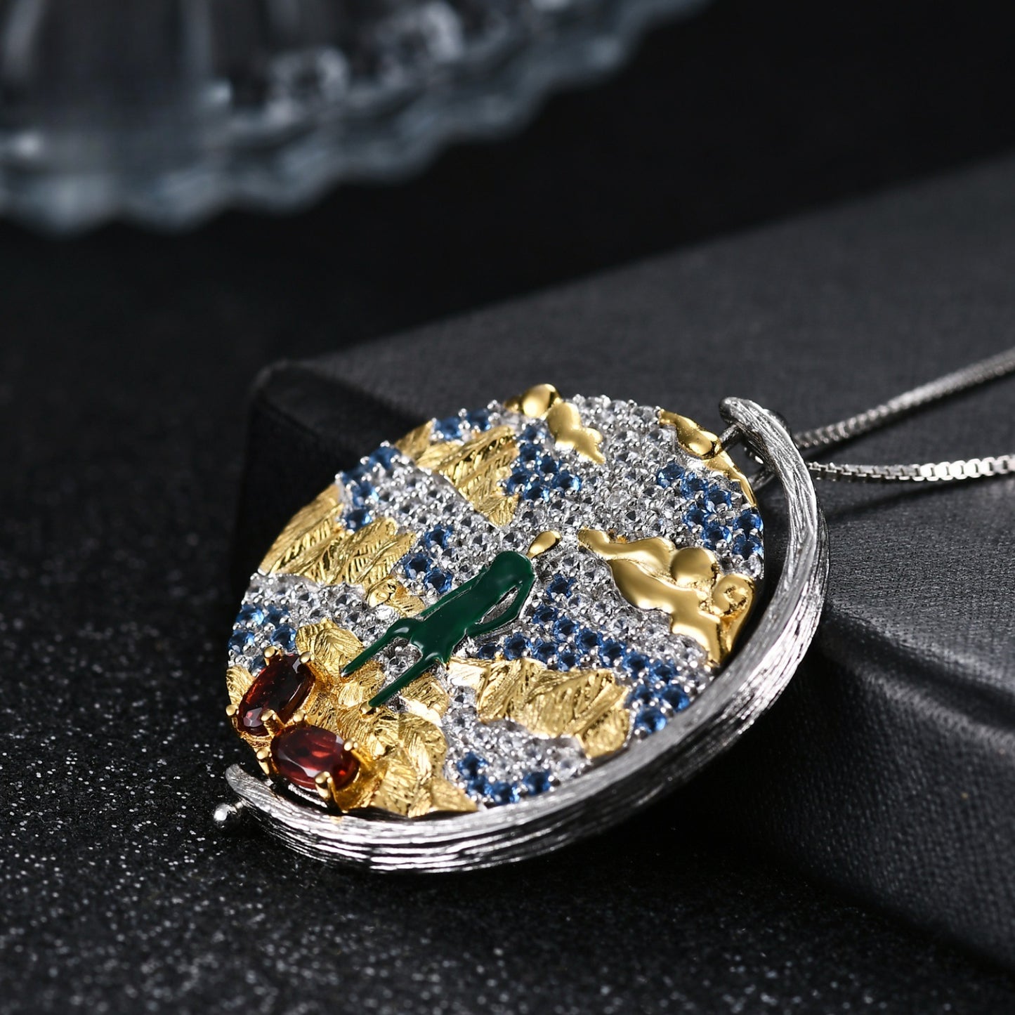 Italian Craft Abstract Pattern Vintage Jewelry Designer Necklace s925Silver Inlaid Gemstone Necklace Pendant