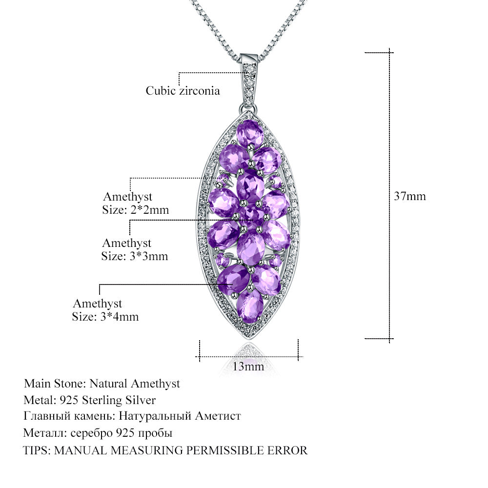 Luxurious High-End Natural Amethyst Pendant Fashionable Design s925Sterling Silver Gemstone Necklace Pendant