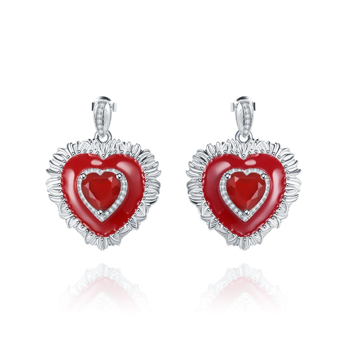 Designer Natural Garnet Earrings Heart-shaped Personalized Design s925Silver Color Gemstone Earrings