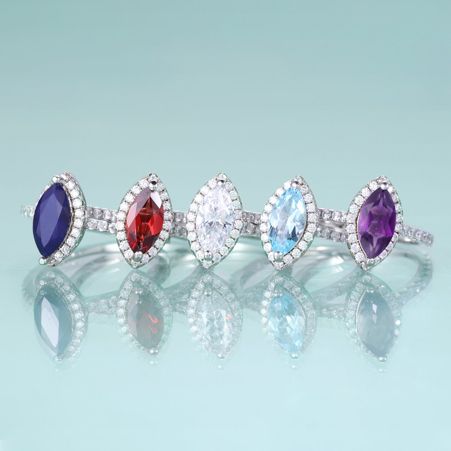 Marquise-shaped Candy-colored Ring s925Sterling Silver Ring Set with Natural Sapphire Garnet5*10mm Ring Topaz