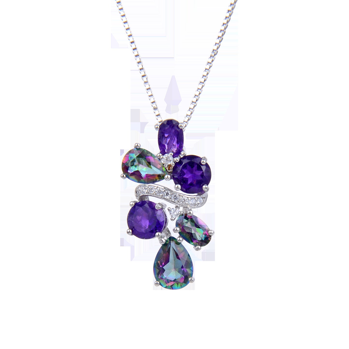 Fashionable Light Luxury Gemstone Necklace Pendant for Women with Unique and Elegant Design s925Silver Inlaid Colorful Crystal Pendant Necklace
