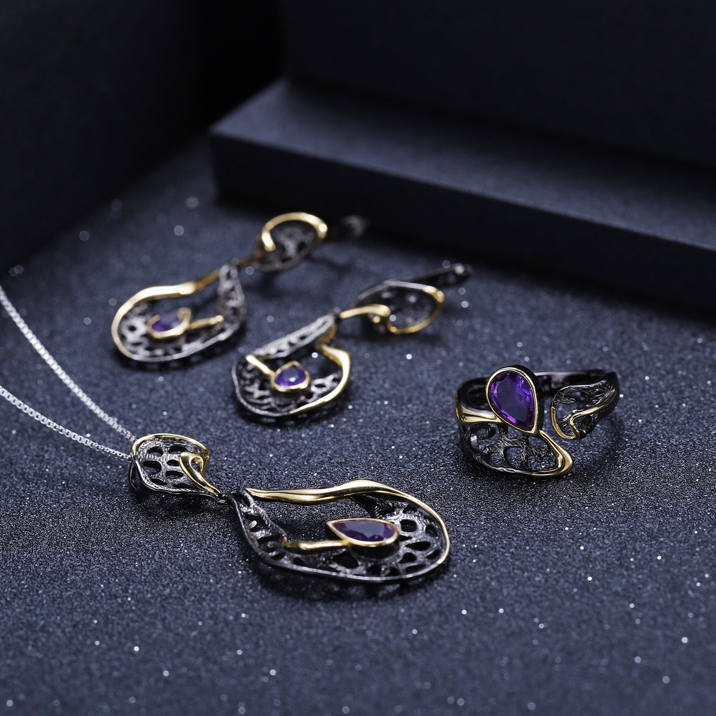 Italian Craft Designer Gemstone Earrings Retro High-End Sense925Silver Natural Amethyst Earrings Drop Earrings