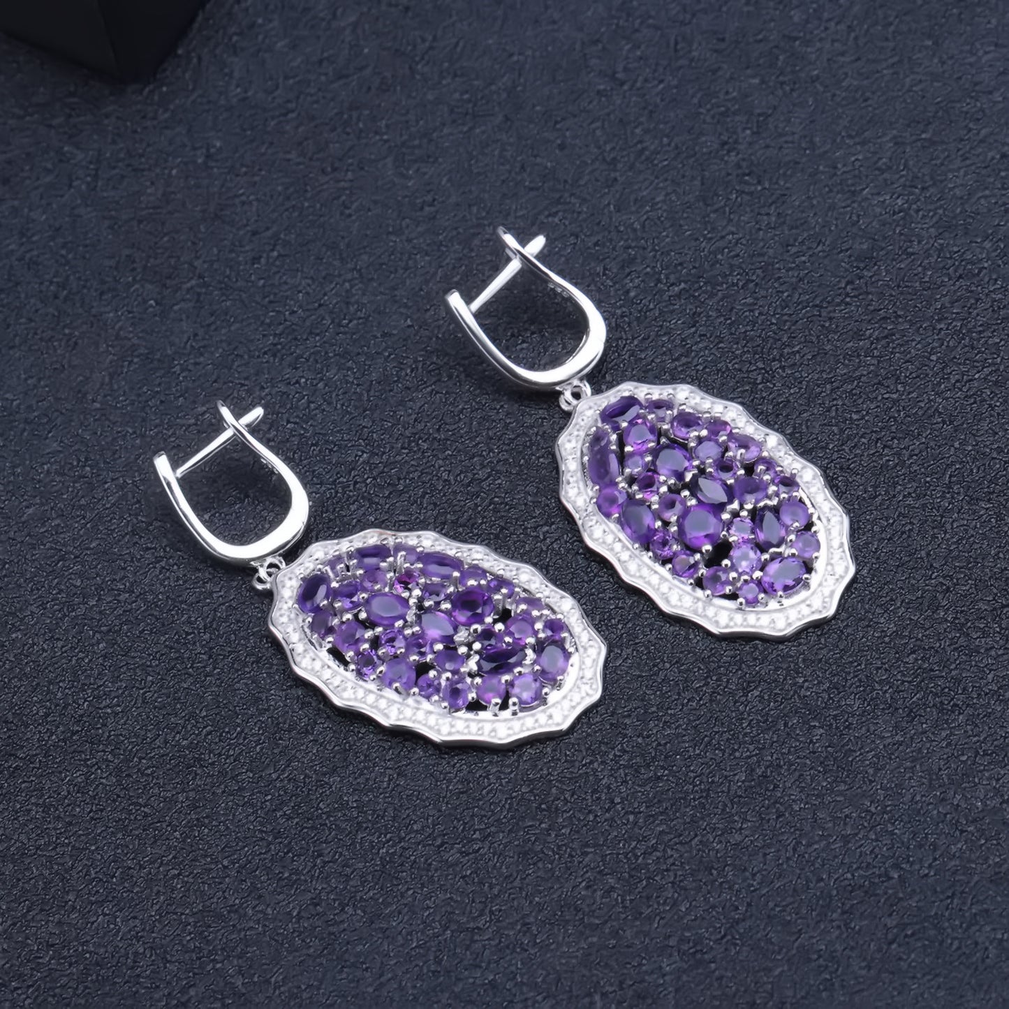 Luxurious Natural Amethyst Stud Earrings Group Inlay High-End Feel s925Silver Inlaid Natural Gemstone Earrings Jewelry