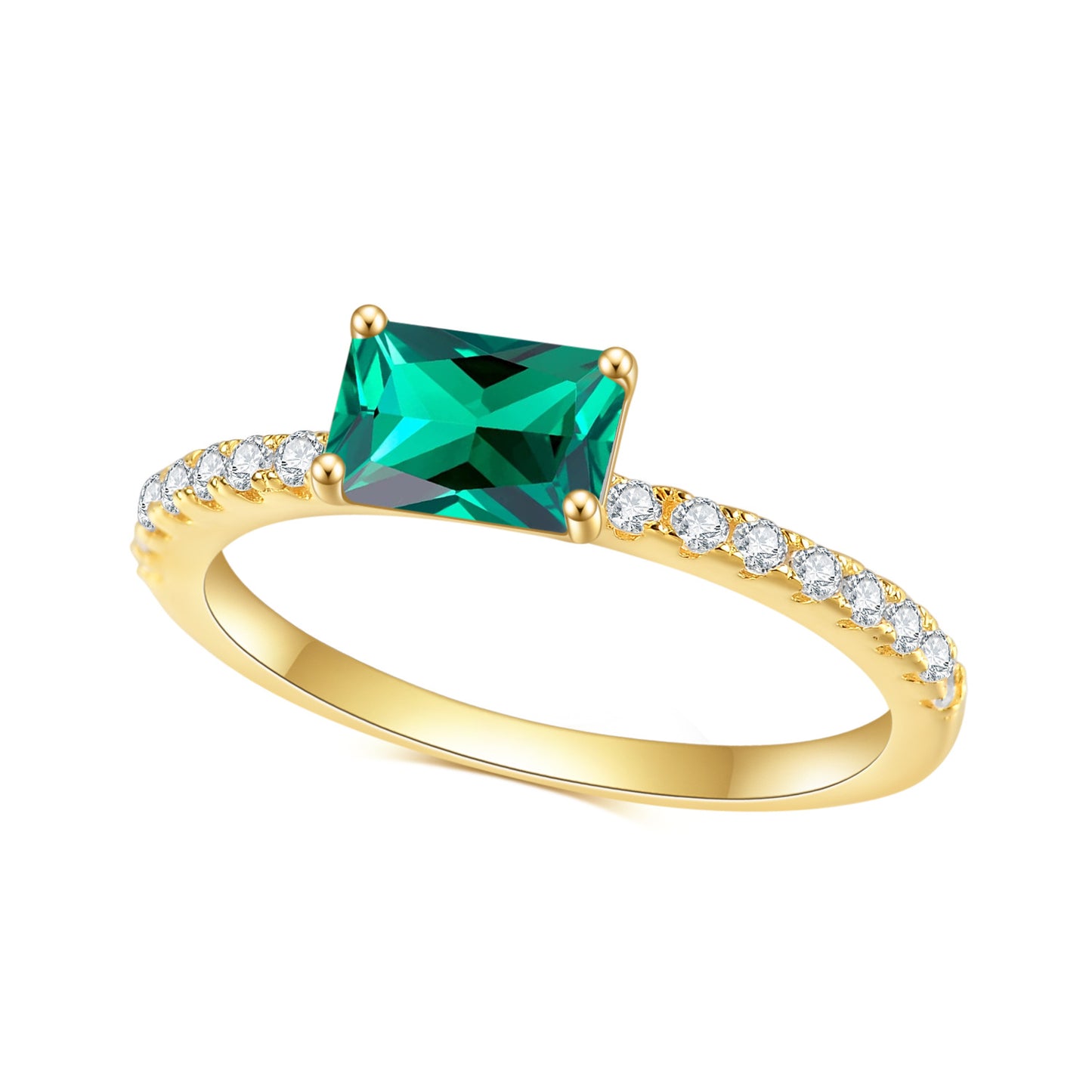 S925Sterling Silver Inlaid Emerald Nano Gemstone Ring Fashionable and Elegant Simple Luxury Plated14K Gold ring
