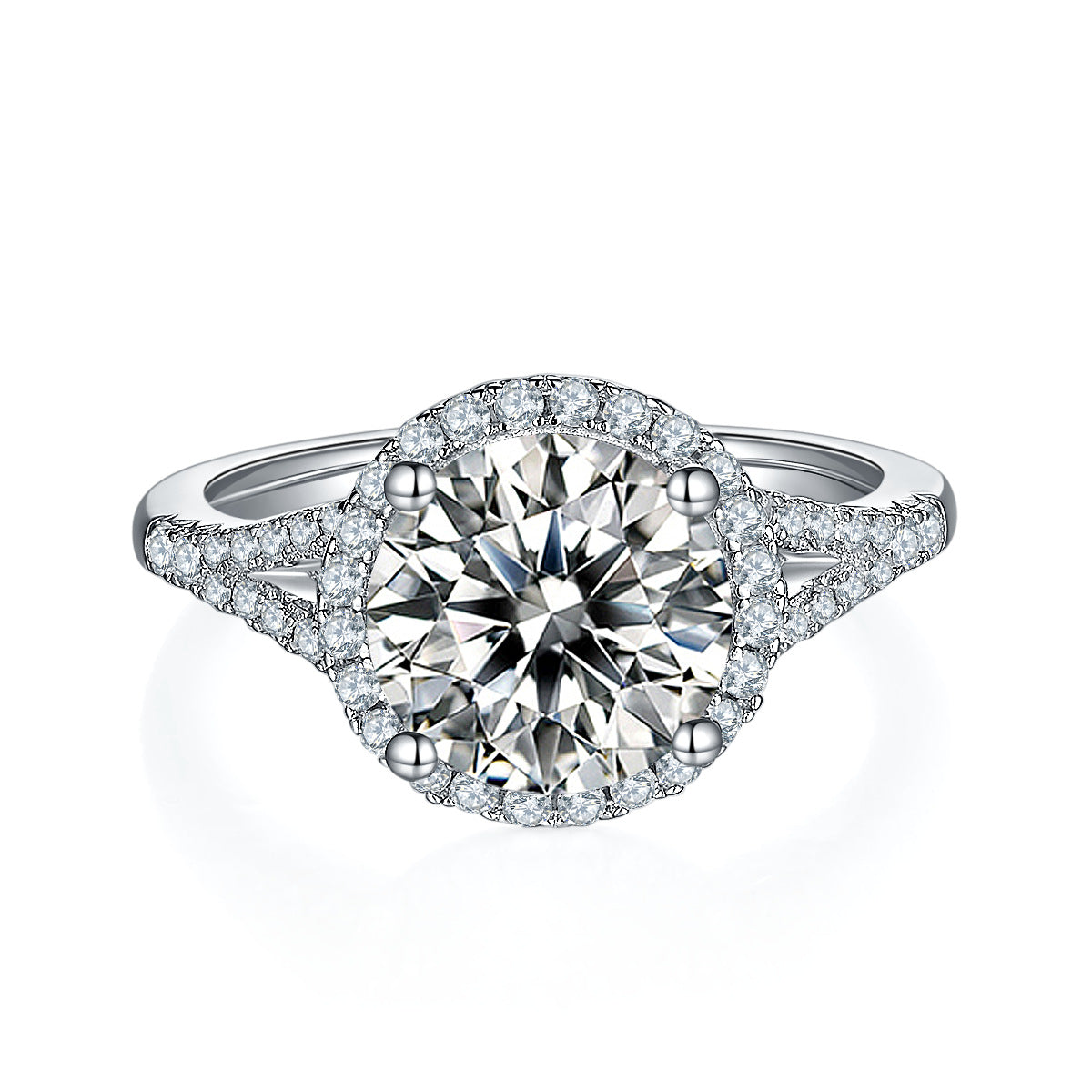 GRA Certificate Moissanite2/3Carat Ring Light Luxury925Silver Double-Arm round Bag Carat Gemstone Ring