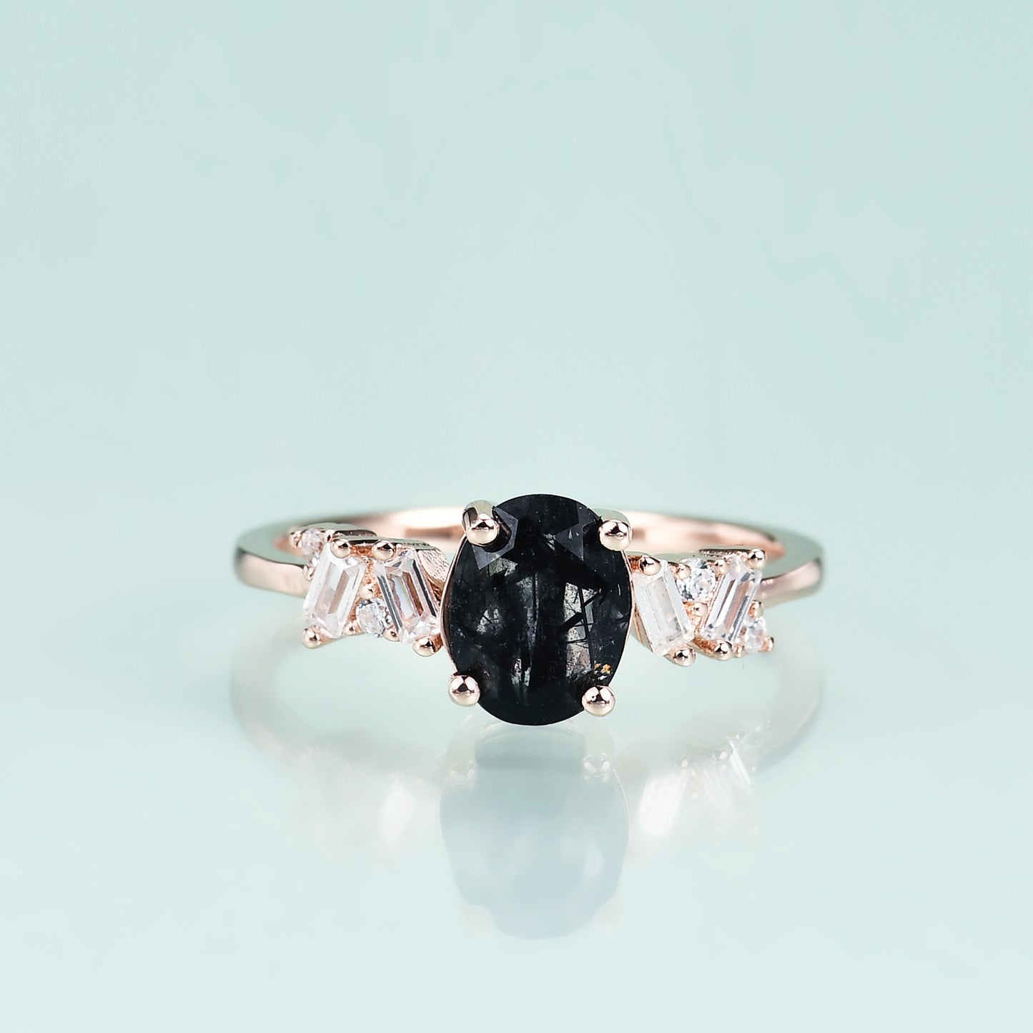 Affordable luxury fashion S925Sterling Silver Inlaid Natural Black Hair Crystal Ring Elegant Classic Gemstone Rose Gold Ring