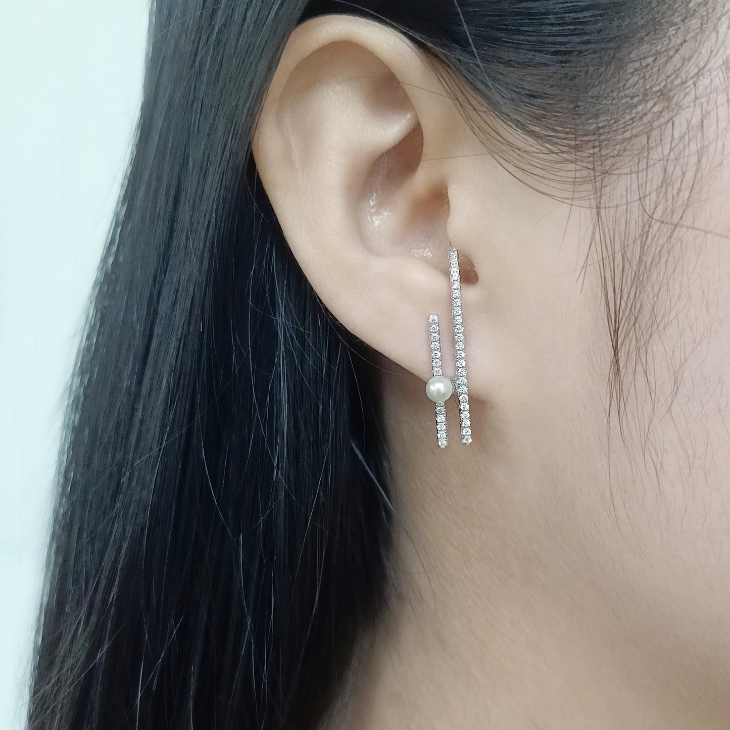 Fashionable Light Luxury Earring Three-Piece Set S925Silver Inlaid Natural Freshwater Pearl Matching Topaz Stud Earrings Ear Clips