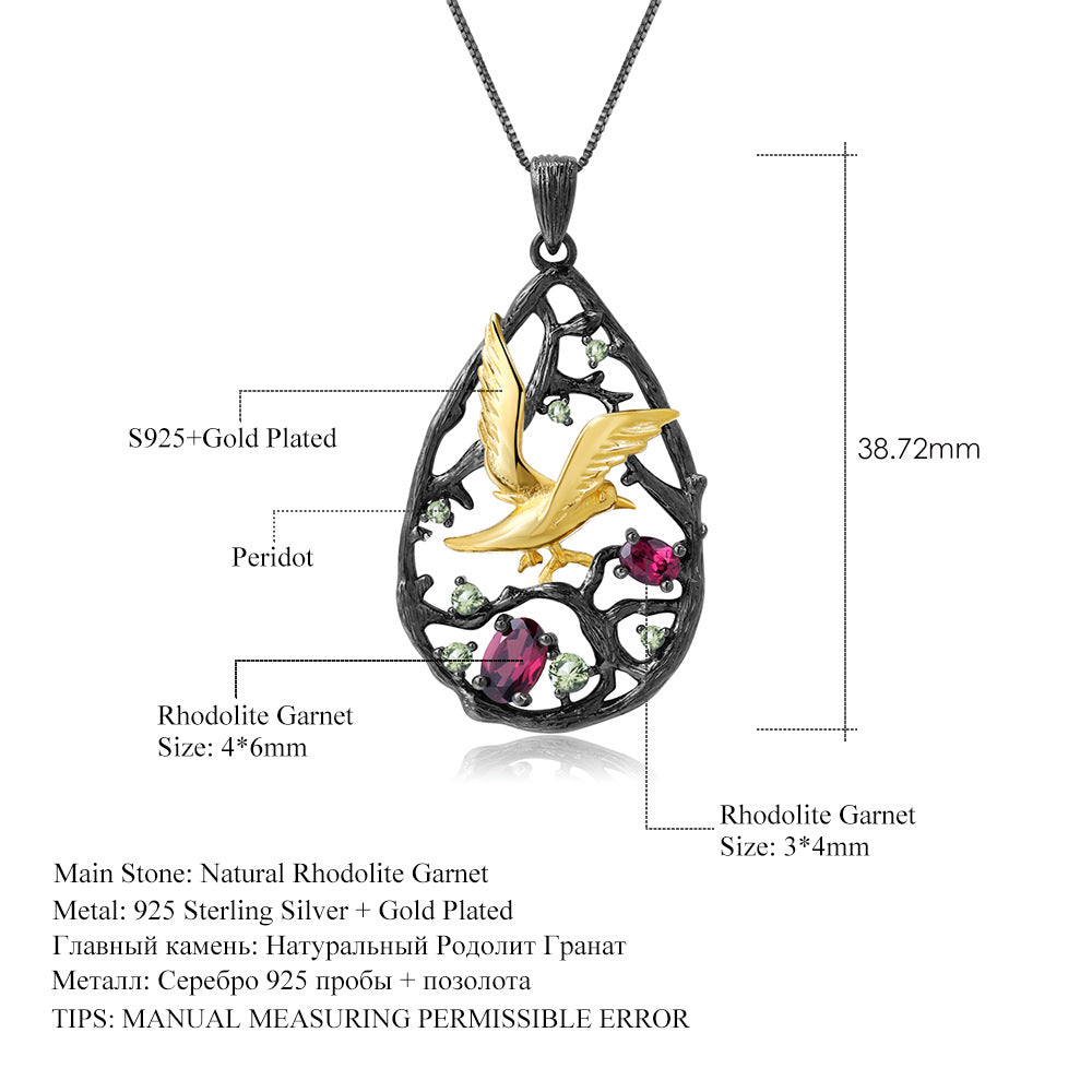 Bird's Paradise Original Design Pendant Topaz High-end Accessory s925Sterling Silver Natural Garnet Necklace