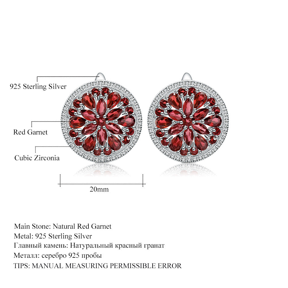 Elegant Natural Gemstone Earrings with Light Luxury Inlaid Ruby s925Sterling Silver Crystal Earrings Wholesale