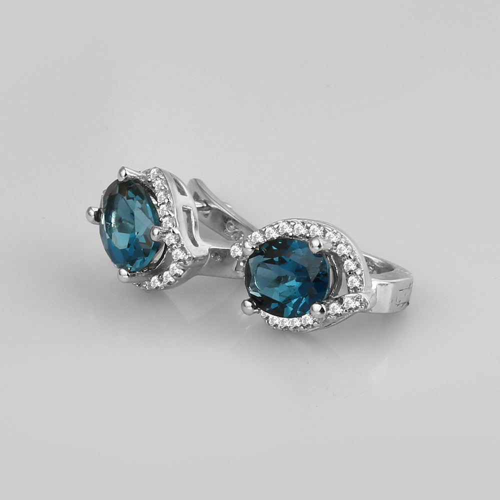 Design Sense Light Luxury Natural Topaz Earrings Jewelry Personality s925Silver Inlaid Gemstone Earrings