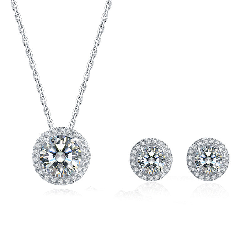 In-stock Fashion Earrings Necklace Set s925Sterling Silver Inlaid D Color1Carat Moissanite Jewelry Set