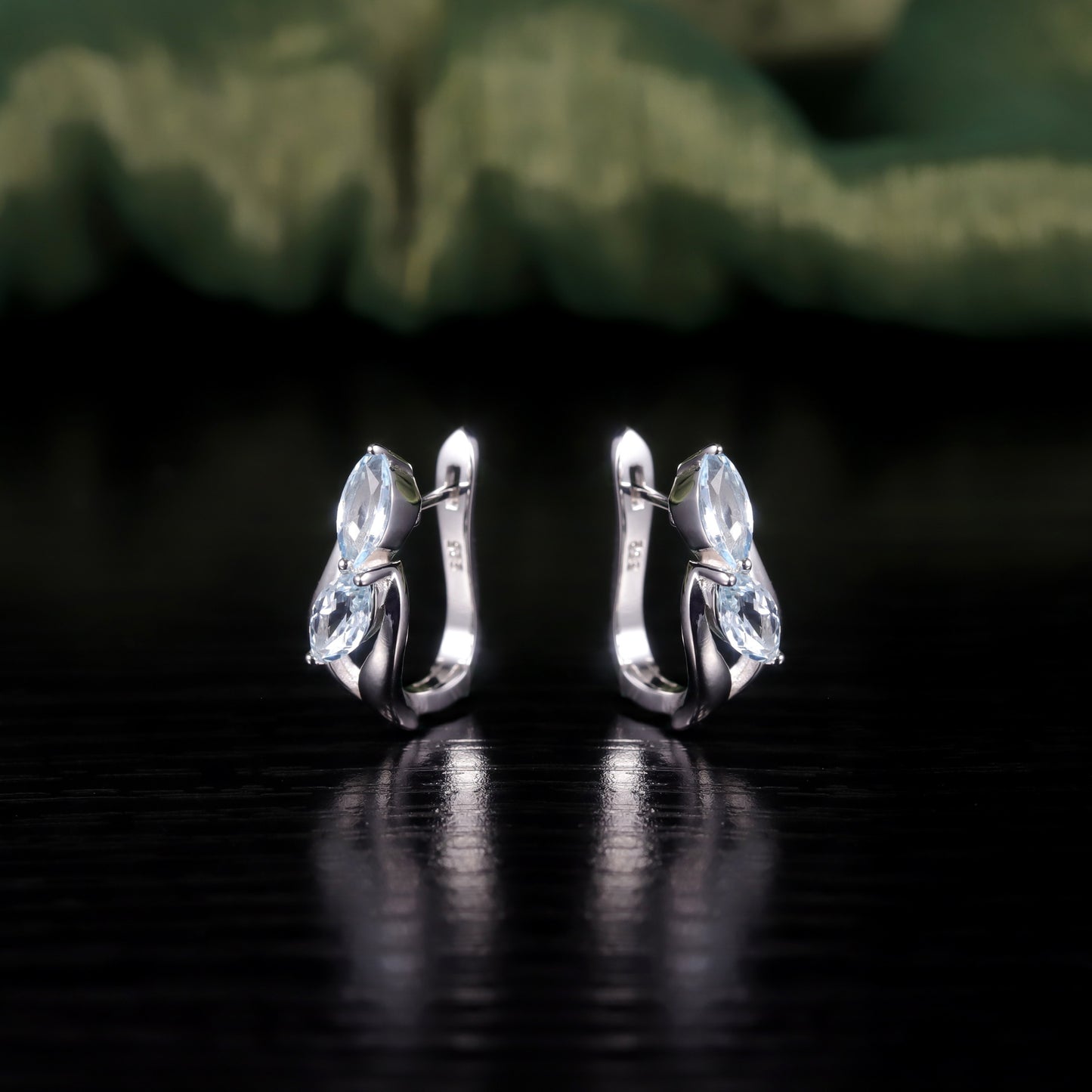 Leaf Arc-Shaped Natural Topaz Earrings s925Sterling Silver Inlaid Crystal Small Delicate Earrings for Women