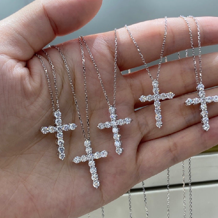 Cross18k Gold Necklace with Cultivated Diamonds and Platinum Genuine Diamonds18k Gold Collarbone Chain High-end