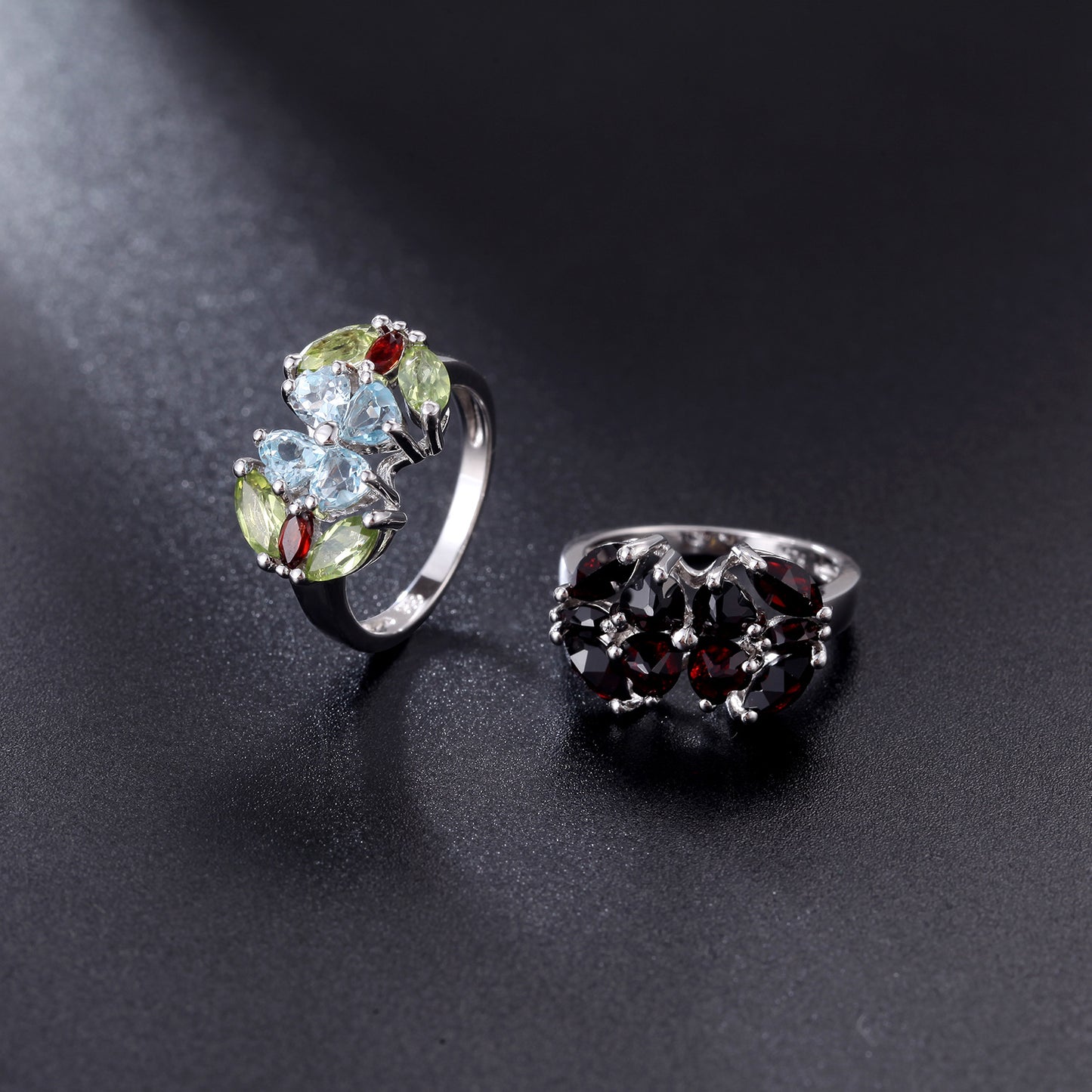 2025Unique Ring Natural Colorful Gemstone Mixed Ring s925Sterling Silver Inlaid Black Garnet Ring for Women