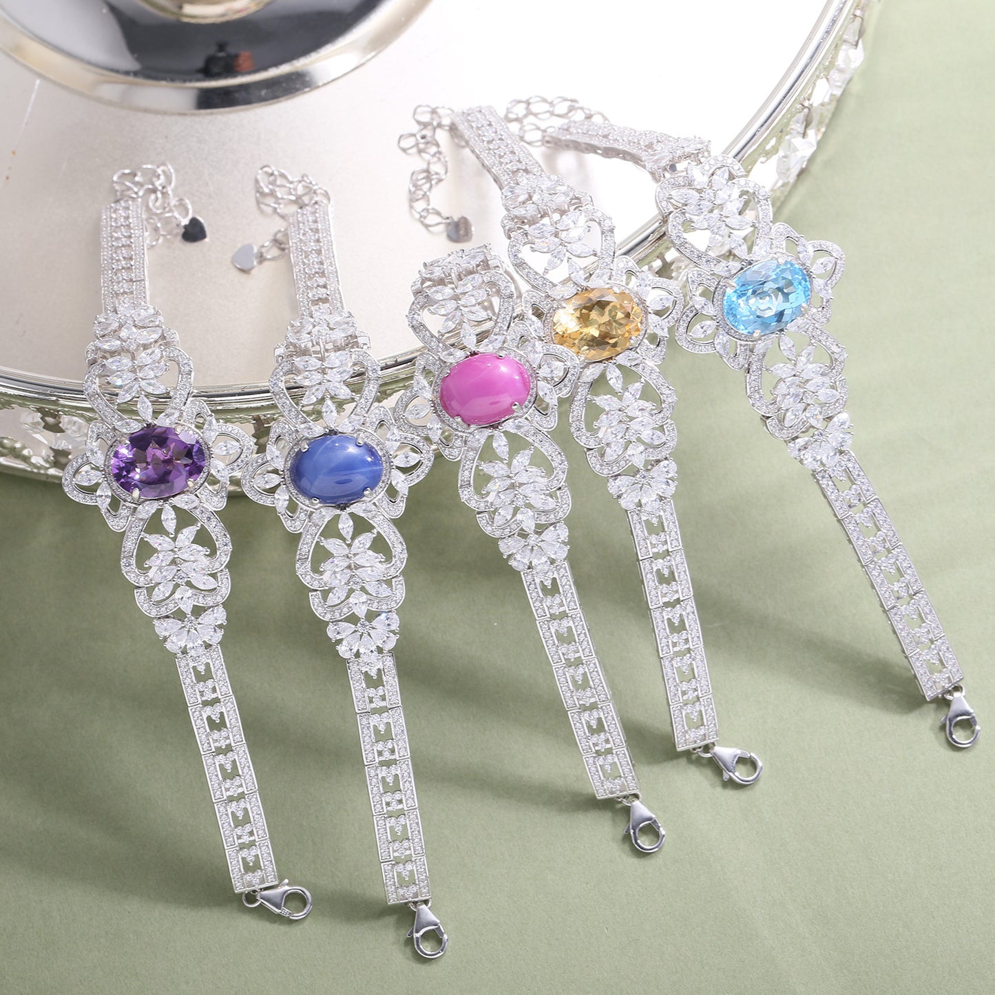 Natural Topaz Bracelet with Starlight Red and Blue Gemstones s925Sterling Silver Crystal Bracelet Luxury