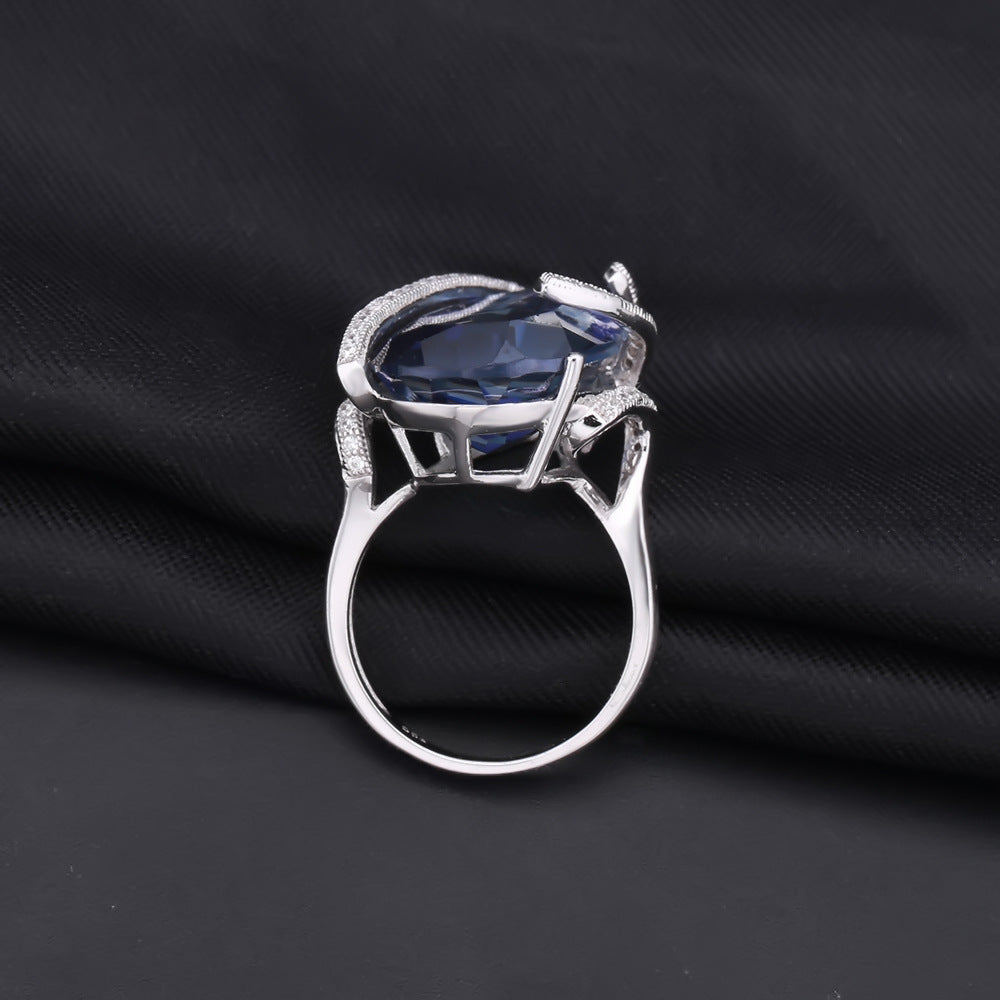 Luxurious High-End Sapphire Ring Fashion s925Silver Large Carat Colorful Crystal Ring Hot Sale