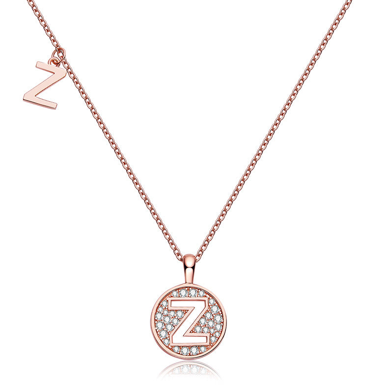 Fashion English Letters Z Necklace s925Sterling Silver Inlaid Moissanite Best Friend Gift Round Coin Pendant