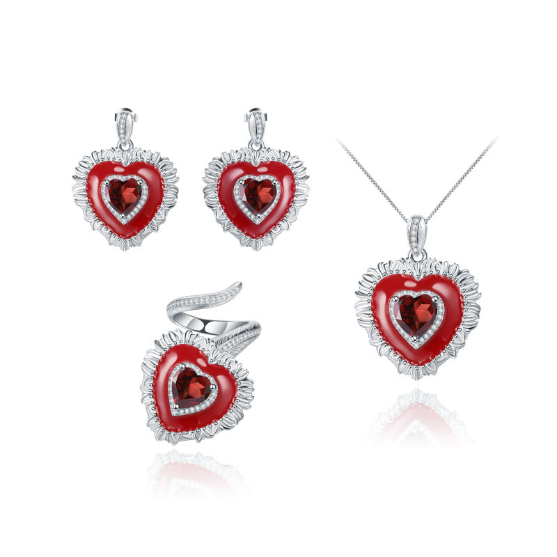 Designer Natural Garnet Earrings Heart-shaped Personalized Design s925Silver Color Gemstone Earrings