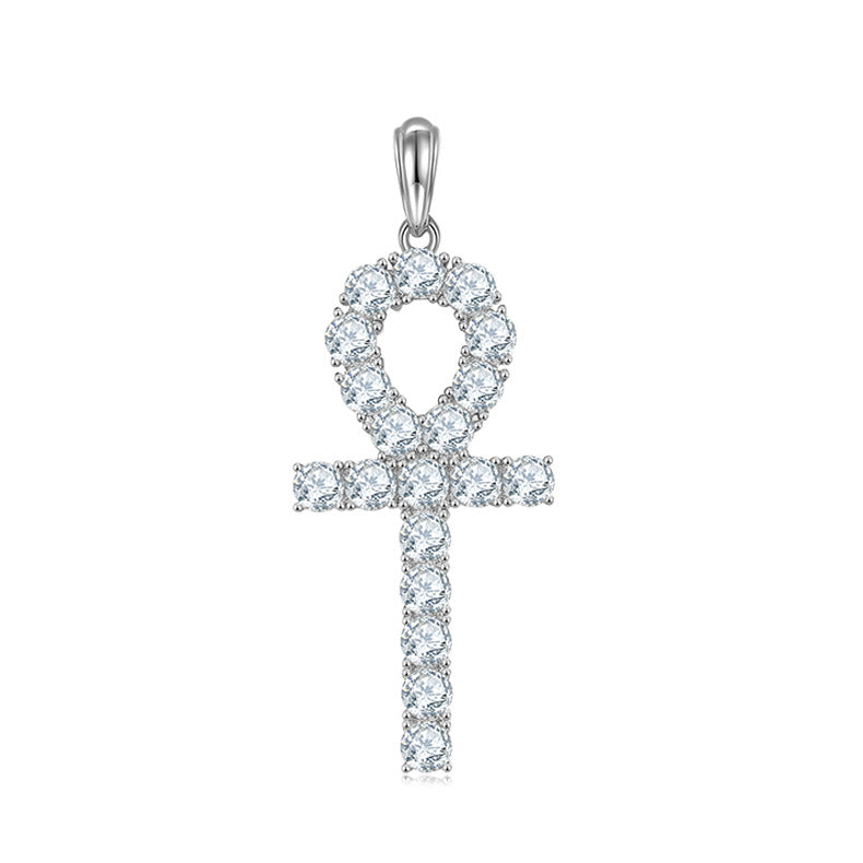 Key Cross Pendant s925Sterling Silver Inlaid4mm Moissanite Necklace Hip Hop Full Diamond Clavicle Chain