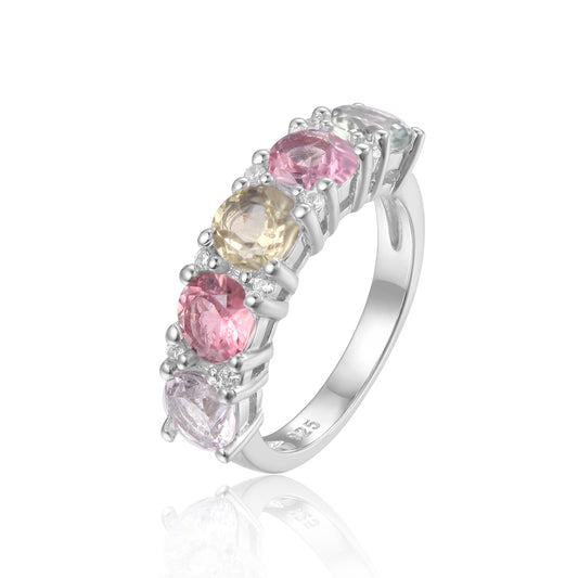 Fashion Natural Topaz Ring s925Sterling Silver Plated18k Gold Tourmaline Ring Jewelry for Women