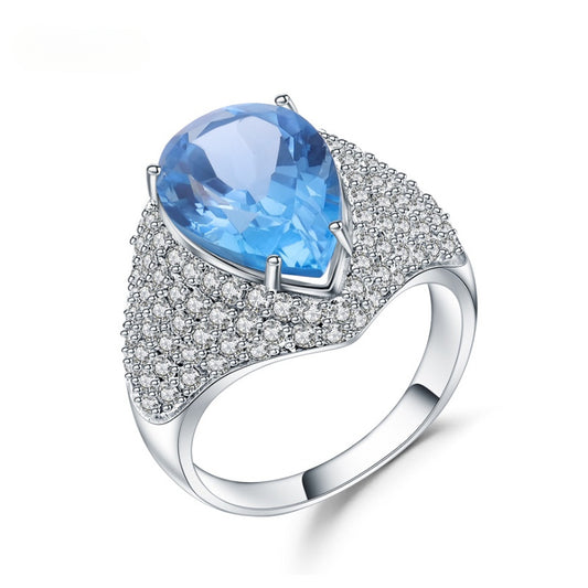 s925Silver Pure Natural Topaz Ring Fashionable Luxurious Unique Design High-end Gemstone Ring