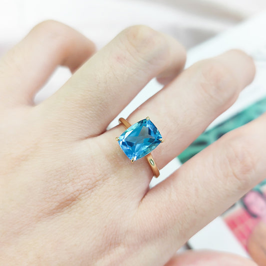 Large Gemstone Ring3Carat s925Sterling Silver Inlaid Natural Crystal Topaz Square Ring