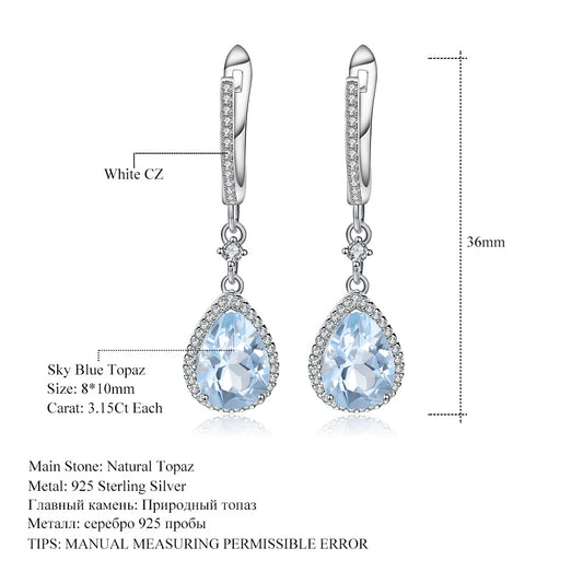 Luxurious High-End Natural Topaz Earrings Supply s925Silver Inlaid Natural Gemstone Stud Earrings