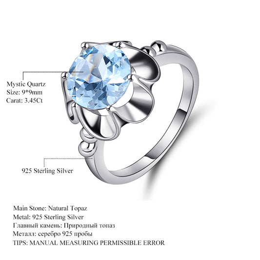 Fashion Natural Topaz Ring for Women Camellia Fresh and Sweet s925Sterling Silver Inlaid Natural Gemstone Ring