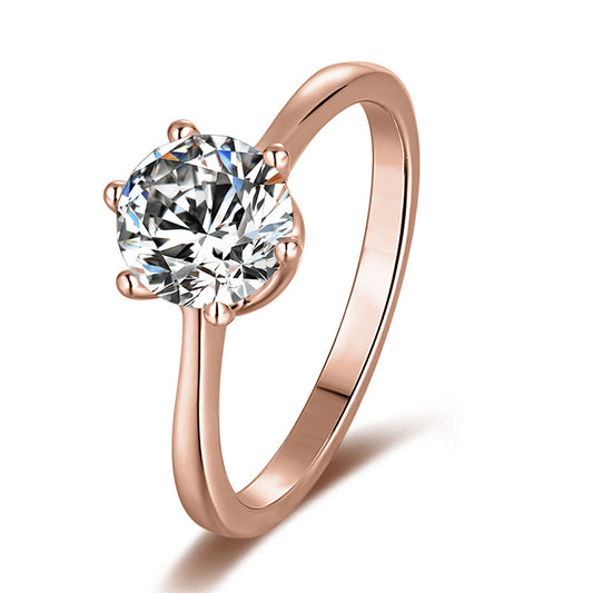 All-Matching s925Sterling Silver Inlaid1Carat Moissanite Wedding Ring Single Six-Prong Round Moissanite Ring Fashion