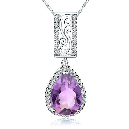 Natural Amethyst s925Silver Necklace Pendant Vintage Style Luxurious Inlaid Natural Gemstone Pendant