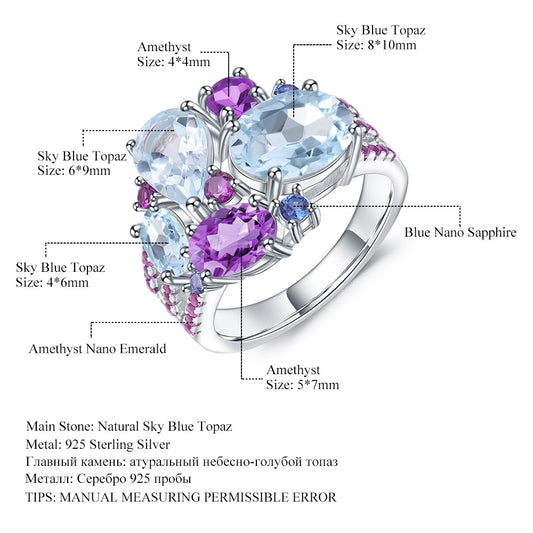 Designer Luxury Gemstone Ring Banquet High-end Feel Russia s925Sterling Silver Inlaid Natural Gemstone Ring