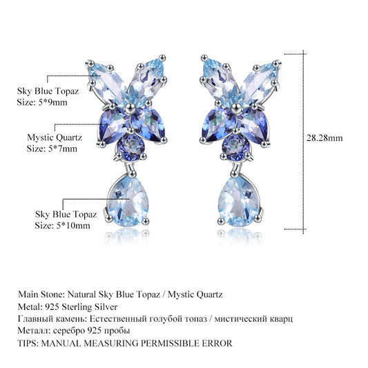 Customized Natural Stone Topaz Stud Earrings Earrings Retro Design s925Silver Crystal Gemstone Earrings Eardrops