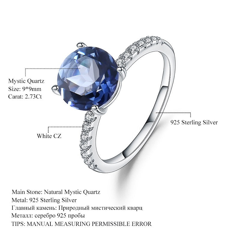 Fashionable Light Luxury Personality Gemstone Ring Seiko Inlaid with Natural Gemstone Amethyst s925Silver Rings Wholesale
