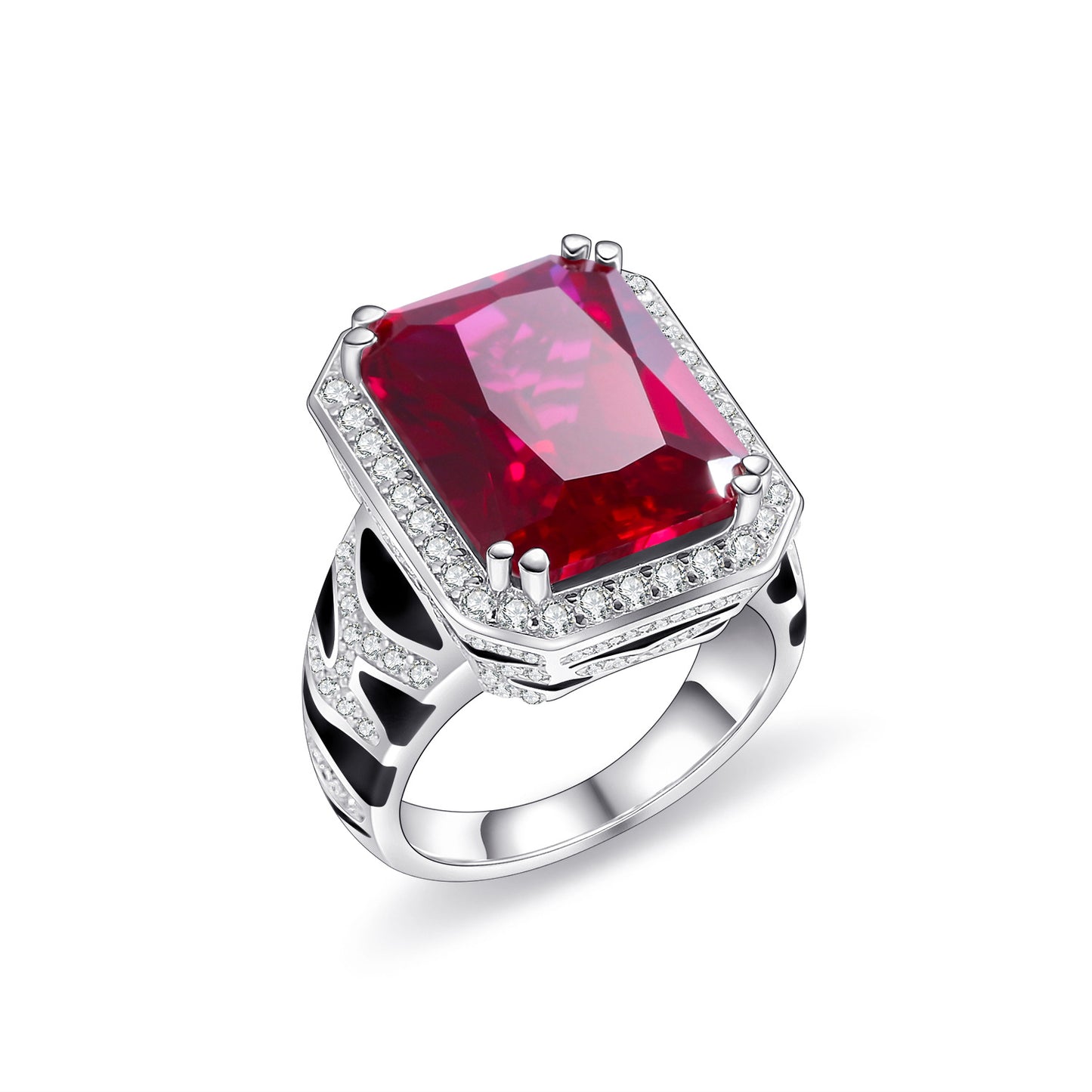 Original Design Bold Tiger Pattern Gemstone Ring for Men and Women Couples925Sterling Silver Large Carat Red Sapphire Ring