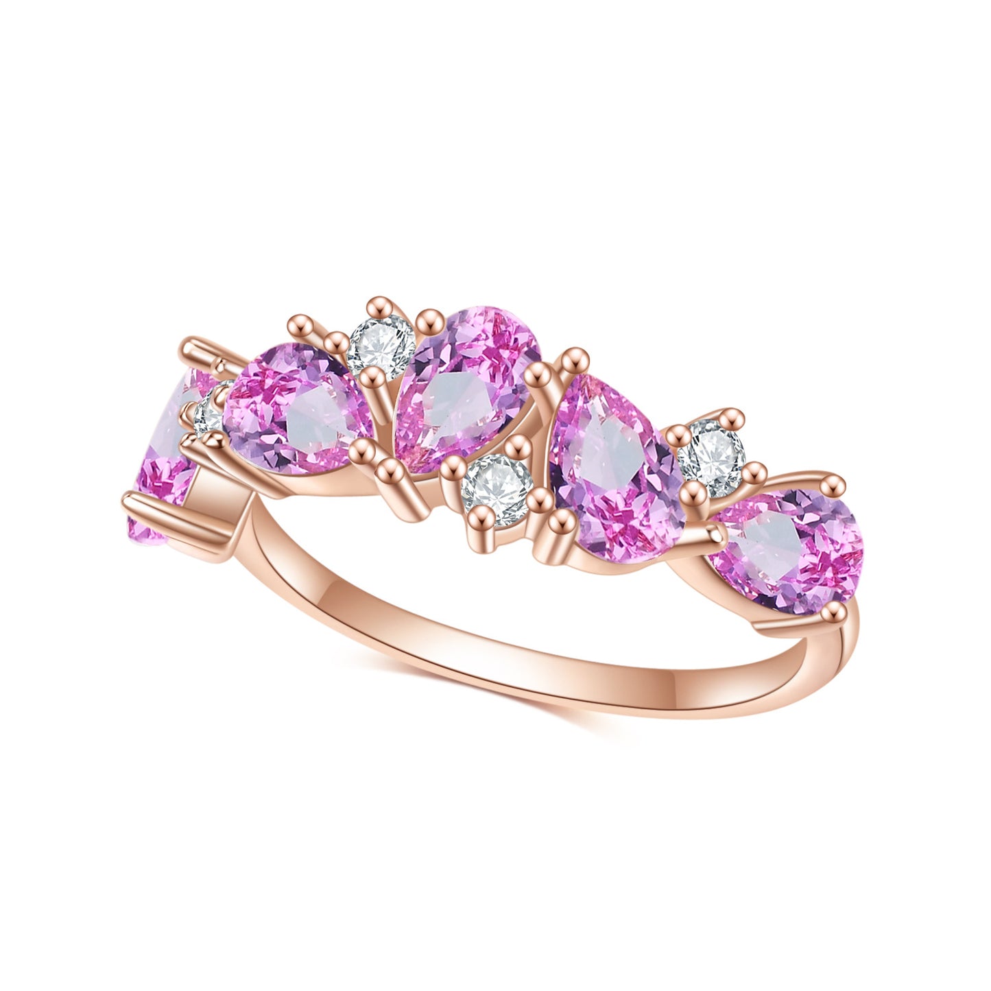 S925Sterling Silver Inlaid Pink Corundum Ring High-end Elegant Light Luxury Colorful Gemstone Rose Gold Ring