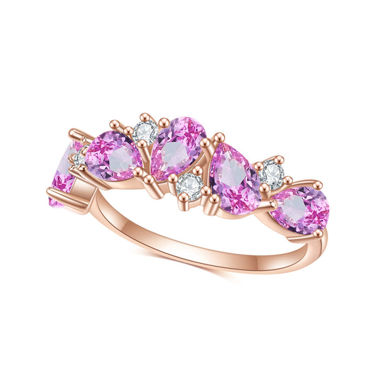 S925Sterling Silver Inlaid Pink Corundum Ring High-end Elegant Light Luxury Colorful Gemstone Rose Gold Ring