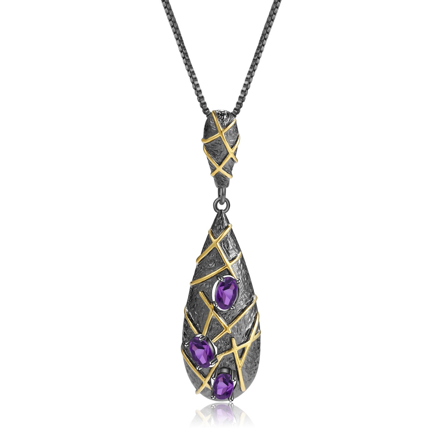 Italian Craft Designer Pendant Vintage Style with a Sense of Sophistication s925Silver Natural Amethyst Necklace Pendant