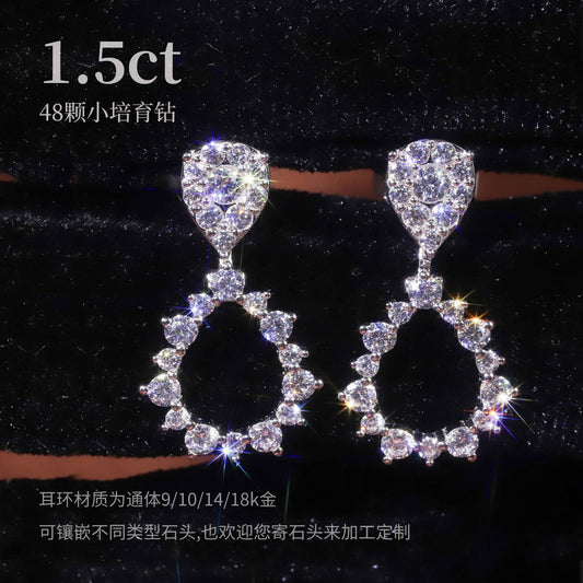 Elegant and Luxurious Style Crushed Diamond Earrings with Multiple Wearing Options9/10/14/18k Gold Cultivated Diamond Earrings