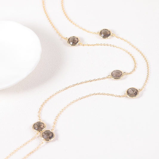 Special-interest design s925Silver Inlaid Natural Crystal Sweater Chain Tea Crystal Gemstone Long Necklace New Style
