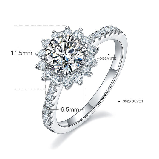 New Sunflower Natural Style Belt GRA Certificate Moissanite Ring s925Sterling Silver Inlaid1Carat Moissanite Ring