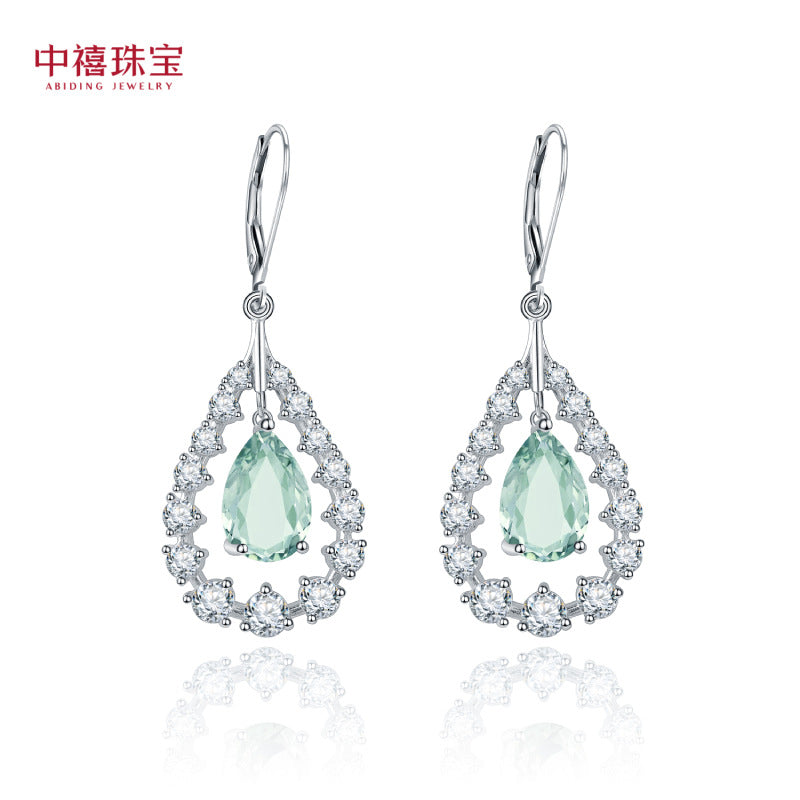 s925Silver Natural Green Amethyst Stud Earrings Jewelry Design Sense Light Luxury Inlaid Gemstone Natural Colorful Gemstone Earrings Ear Studs