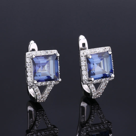 Fashionable Light Luxury Colorful Gemstone Earrings Unique and Elegant s925Silver Inlaid Coated Crystal Stud Earrings