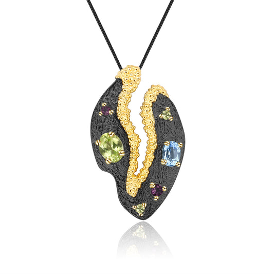 Italian Craft Designer Gemstone Pendant Vintage Style with a Sense of Sophistication925Silver Natural Gemstone Necklace Pendant