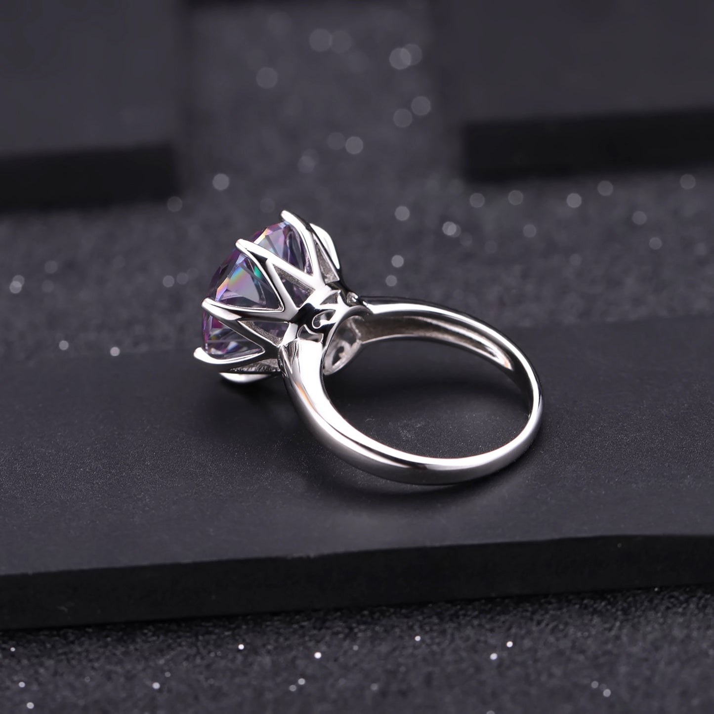 Luxury14*14mm Colorful Gemstone Ring Fashion High-End Sense s925Silver Inlaid Colorful Crystal Ring
