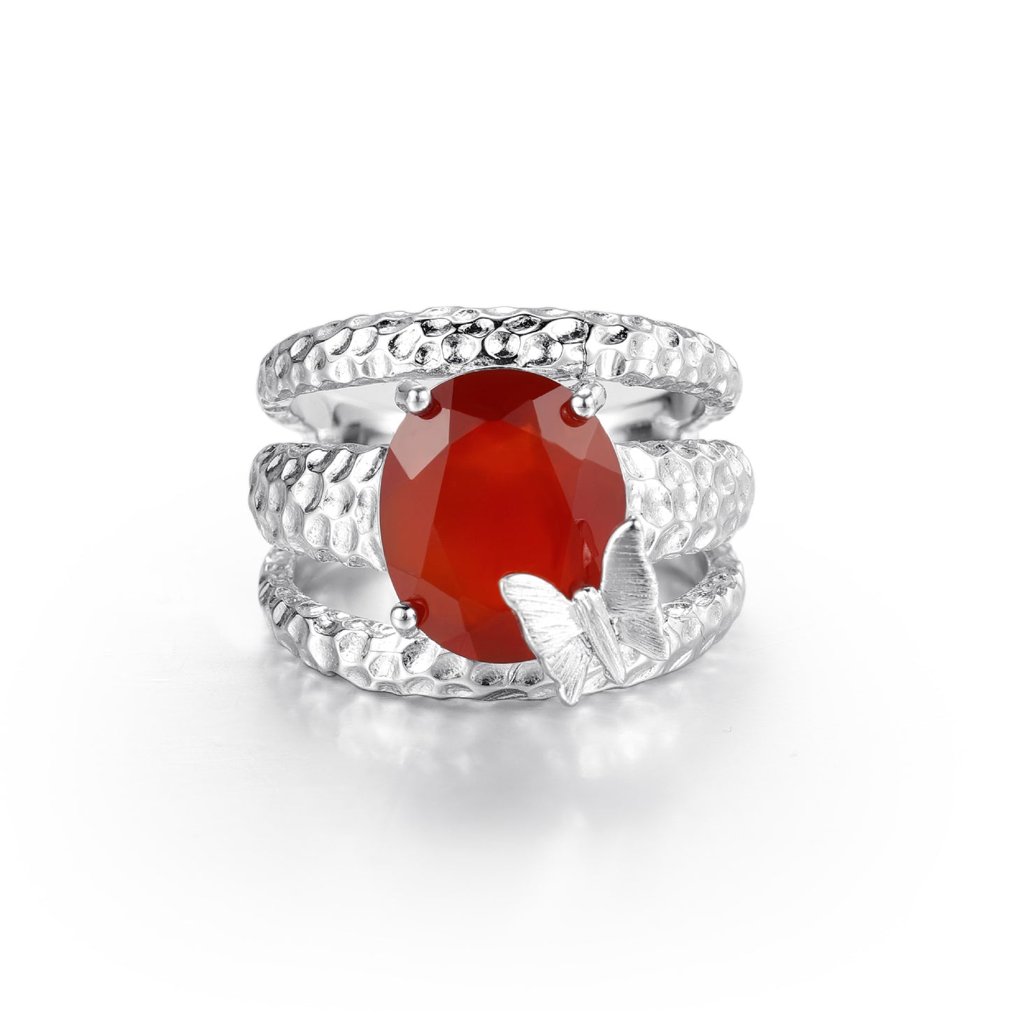 Red Agate Aquamarine Chalcedony Crystal Ring S925Sterling Silver Light Luxury Ring High-end Design Gemstone Jewelry for Men and Women